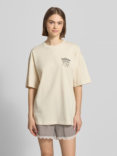 REVIEW Oversized T-Shirt mit Statement-Print Beige 4