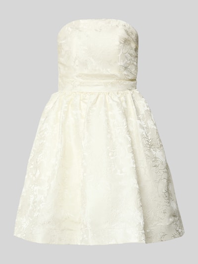 Produktfoto, Minikleid mit floralem Allover-Stitching von Hey Kyla in Creme, taillierte und ausgestellte Passform, Zierschleife, abnehmbare Träger, Rückenlänge bei Größe 36: 85 cm, Brustweite: 34 cm, strukturierte Textur