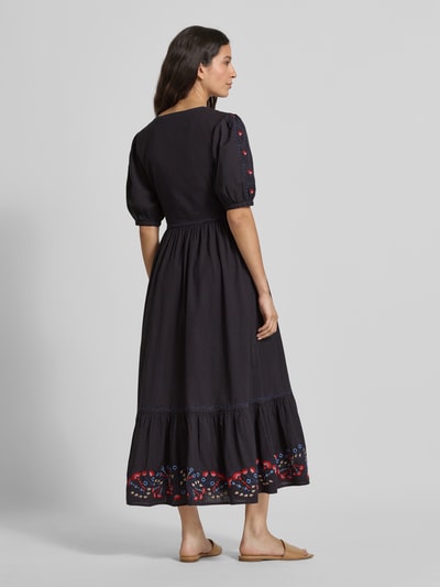 Scotch & Soda Midikleid aus Baumwoll-Leinen-Mix mit V-Ausschnitt Dunkelblau 5