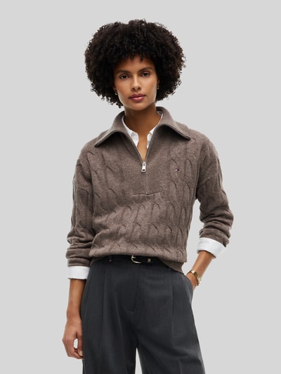 Tommy Hilfiger Relaxed Fit Troyer aus reiner Wolle Taupe 4