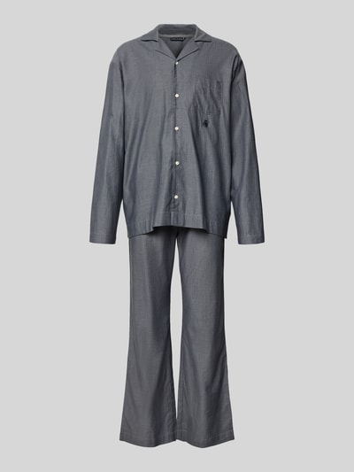 Tommy Hilfiger Relaxed Fit Pyjama aus reiner Baumwolle Modell 'HERRINGBONE' Graphit 1