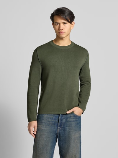 Marc O'Polo Denim Regular fit gebreide pullover van katoenmix Kaki - 4