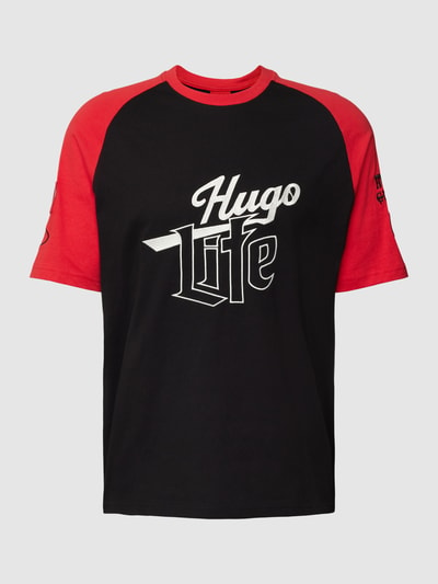 HUGO T-shirt z wyhaftowanym logo i napisem model ‘Dilife’ Czarny 2