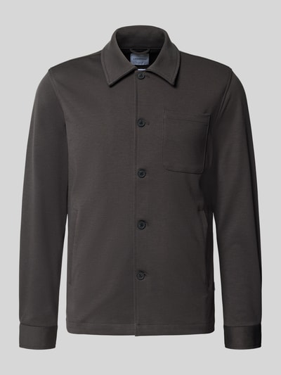 Produktfoto, Slim Fit Hemdjacke mit Viskose-Anteil von Lindbergh in Dunkelgrau, Umlegekragen, Knopfleiste, Brusttasche, glatte Textur