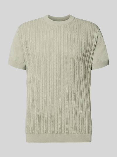 Produktfoto, T-Shirt mit Zopfmuster von Lindbergh in Hellbeige, reine Baumwolle, Strick-Optik, gerader Schnitt, Rundhalsausschnitt.