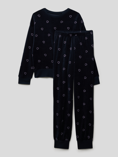 Schiesser Pyjama met all-over motief, model 'Tommorows World' Donkerblauw - 1