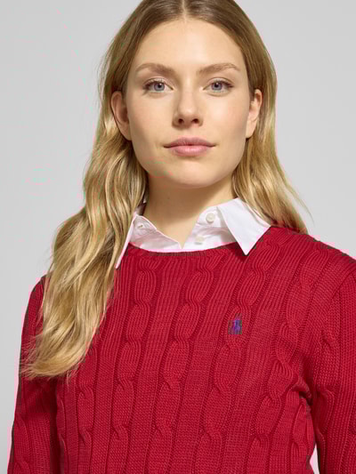 Polo Ralph Lauren Gebreide pullover met labelstitching, model 'JULIANNA' Donkerrood - 3