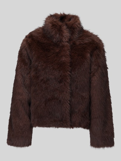 VERO MODA Modern Fit Webpelzjacke mit hohem Stehkragen Dunkelbraun 2