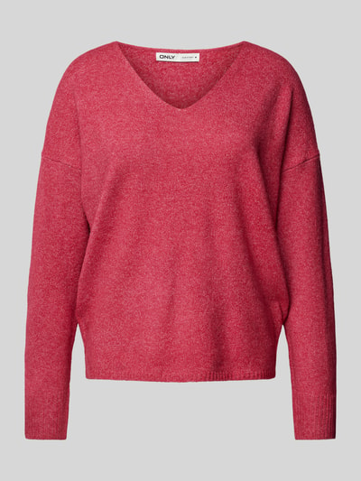 Only Pullover mit V-Ausschnitt Modell 'RICA' Pink Melange 2