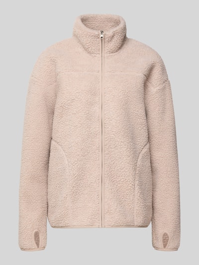 Produktfoto, Regular Fit Teddyjacke mit Stehkragen Modell 'SADIA' od Pieces, efekt: jednolity kolor, krój regular fit, stójka, zamek błyskawiczny, długi rękaw, wpuszczane kieszenie, wykończenie: futerko
