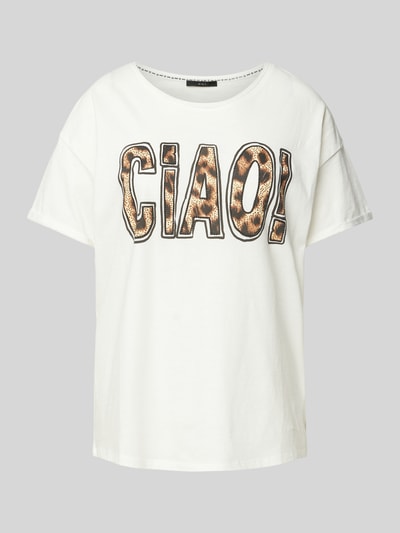 Oui T-Shirt mit Statement-Print Offwhite 1