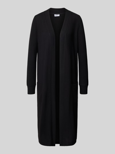 Produktfoto, schwarzer Longcardigan mit aufgesetzten Taschen, Material-Mix mit Stretch-Anteil, Regular Fit, Modell 'CITY' von Noisy May.