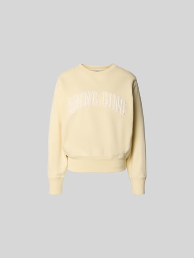 Produktfoto, Regular Fit Sweatshirt mit Logo-Detail von Anine Bing in hellem Gelb, reine Baumwolle, Rundhalsausschnitt, elastische Abschlüsse