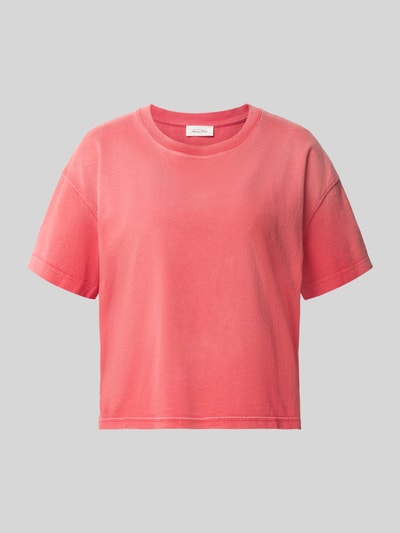Produktfoto, Damen T-Shirt mit Rundhalsausschnitt Modell 'AFOMA' von American Vintage in Pink, Reine Baumwolle, Relaxed-Fit, Rückenlänge 52 cm bei Größe XS/S, glatte Textur, klare Linien.