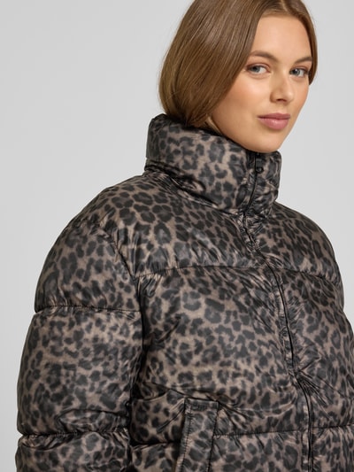 Jake*s Casual Gewatteerd jack in dierenlook met opstaande kraag Donkerbruin - 3
