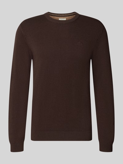 Produktfoto, Regular Fit Pullover aus reiner Baumwolle von Tom Tailor in dunklem Braun, glatte Textur, dezente Rippbündchen, Herren Pullover