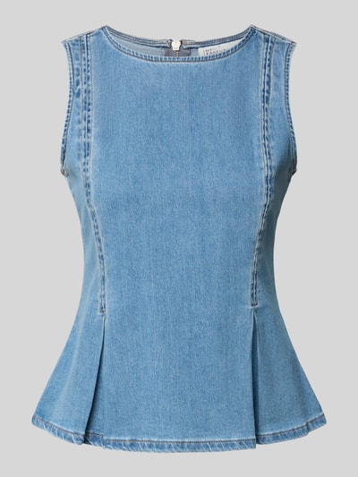 Produktfoto, Top mit U-Boot-Ausschnitt Modell 'Lara' von My Essential Wardrobe aus elastischem Baumwoll-Mix in Hellblau, leicht ausgestellt