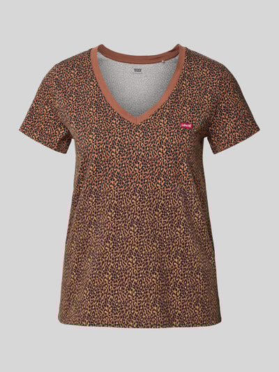 Levi's® T-shirt met V-hals en labelpatch Middenbruin - 2