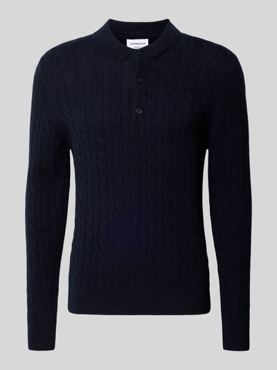 Lindbergh Strickpullover aus Leinen-Mix mit Polokragen Dunkelblau 2