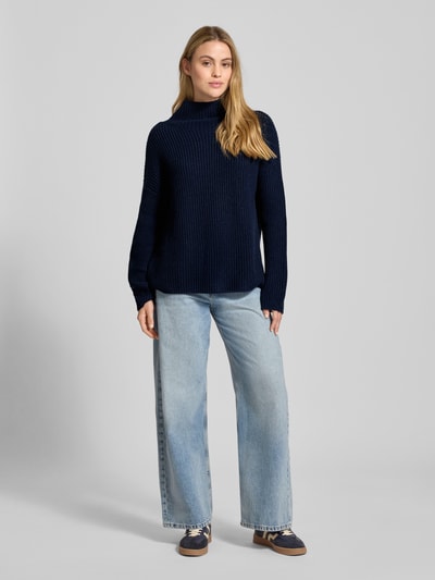 0039 Italy Loose fit gebreide pullover van een mix van kasjmier en wol, model 'LONA' Donkerblauw - 1