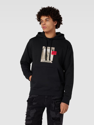 HUGO Hoodie met motiefprint, model 'Dreef' Zwart - 4