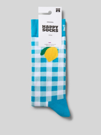 Produktfoto, Socken mit Label-Print von Happy Socks, mieszanka bawełny, dopasowany krój, prążkowane wykończenie, nadruk z logo.