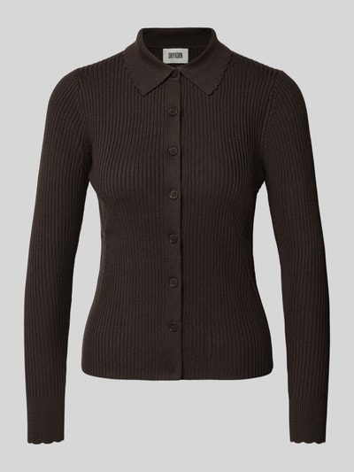 DRYKORN Cardigan aus Lanawolle mit Polokragen Modell 'ARHANYA' Dunkelbraun 1