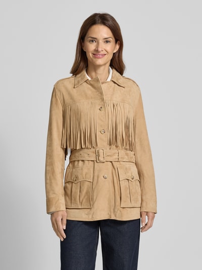 Lauren Ralph Lauren Lederjacke aus Ziegenvelours mit Fransen Modell 'MAJAYA' Sand 4