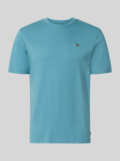 Produktfoto, Regular Fit T-Shirt aus reiner Baumwolle von Scotch & Soda in Hellblau mit Logo-Stitching, Rundhalsausschnitt, glatte Textur