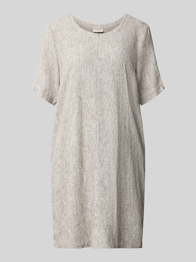 Productfoto, knielange jurk uit linnenmix model 'Lava' van FREE/QUENT, rechte fit, viscose, ronde hals, gemêleerd grijs, structuurtextuur
