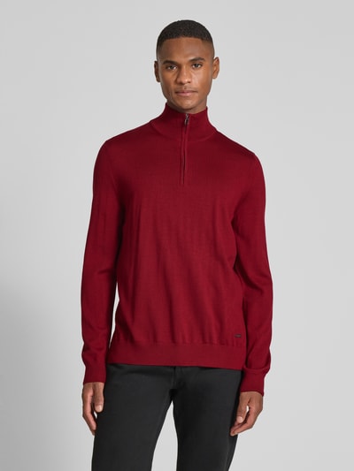 JOOP! Collection Gebreide pullover van merinowol met schipperskraag, model 'Dario' Kersenrood - 4