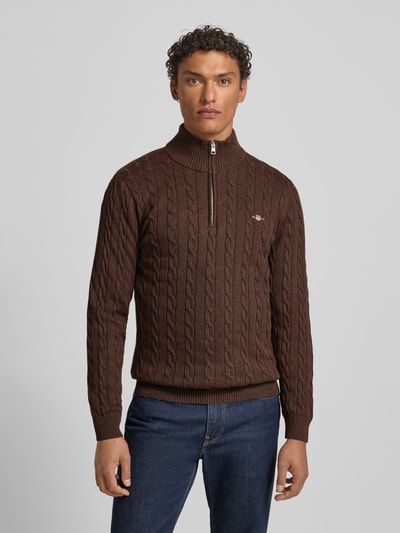 GANT Slim Fit Troyer mit gerippten Abschlüssen Schoko 4