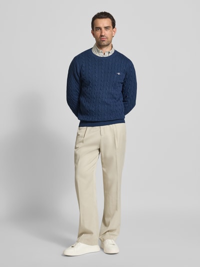 Gant Strickpullover mit gerippten Abschlüssen Jeansblau Melange 1