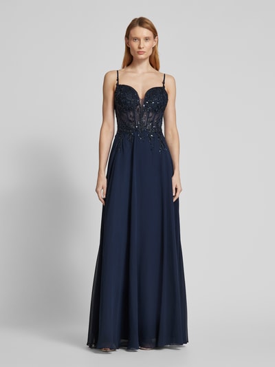 Luxuar Abendkleid mit Zierstein- und Paillettenbesatz Dunkelblau 4