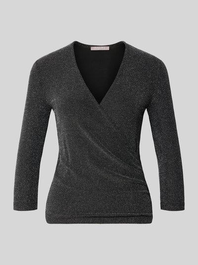 Produktfoto, Schimmerndes Blusenshirt mit V-Ausschnitt von Christian Berg Woman Selecti in Schwarz, Material-Mix mit Stretch, schmale Passform, glänzende Textur