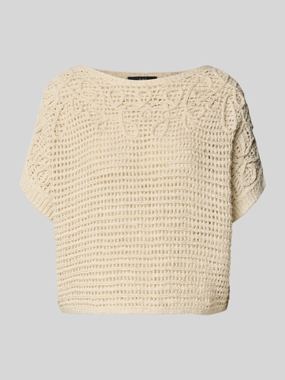 Productfoto, Strickpullover mit U-Boot-Ausschnitt und 1/2-Arm van Oui, crèmekleurig, grove gebreide structuur, katoenmix, relaxed fit