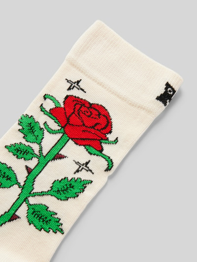 Happy Socks Sokken met motiefprint, model 'Rose' Offwhite - 2