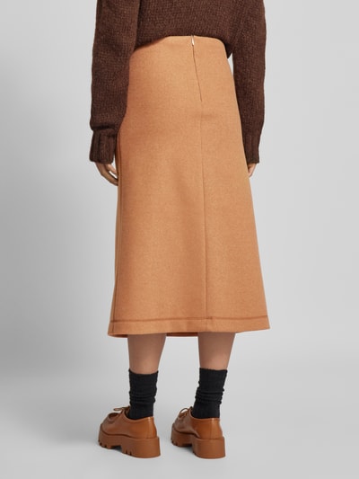 Christian Berg Woman Midirok met siernaad Camel gemêleerd - 5