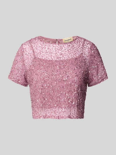 Lace & Beads Kort T-shirt met strass-steentjes Rosé - 2