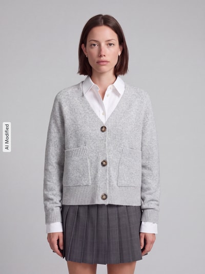 VERO MODA Oversized Strickjacke mit Woll-Anteil Modell 'BOOM' Hellgrau Melange 4