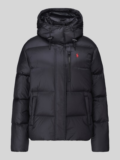 Produktfoto, schwarze Daunenjacke mit abnehmbarer Kapuze von Polo Ralph Lauren, matte Oberfläche, Steppstruktur, Damen Daunenjacke