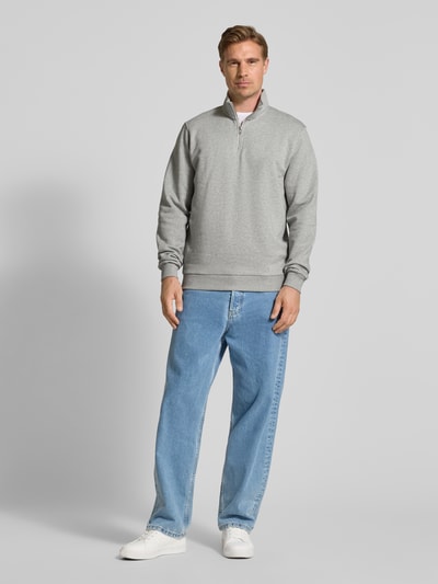 Les Deux Sweatshirt mit Troyer-Kragen Modell 'Norregaard' Hellgrau Melange 1