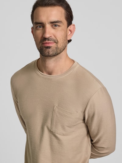 Tom Tailor Denim Bluzka o kroju regular fit z mieszanki bawełny z długim rękawem i fakturowanym, tkanym wzorem Orzechowy 3