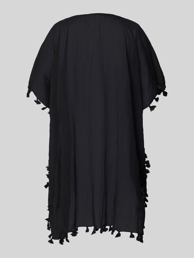 Produktfoto, Oversized Kaftan mit Rundhalsausschnitt von Seafolly aus reiner Baumwolle, schwarze Farbe, Fransen, lekka struktura powierzchni.
