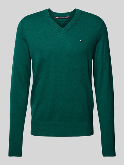 Tommy Hilfiger Gebreide pullover met logostitching, model 'PIMA' Flessengroen - 2