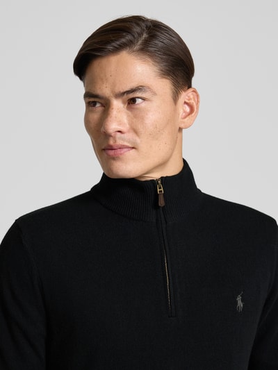 Polo Ralph Lauren Strickpullover aus Wolle mit Stehkragen und Reißverschluss Black 3