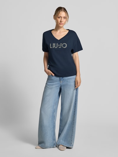 Liu Jo White Regular Fit T-Shirt aus reiner Baumwolle Dunkelblau 1