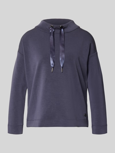Produktfoto, Loose Fit Sweatshirt aus Modal-Mix von s.Oliver BLACK LABEL in einfarbigem Dunkelblau, Mock Neck mit Tunnelzug, Logo-Detail, glatte Textur