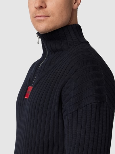 HUGO Strickpullover in Ripp-Optik Marineblau 3