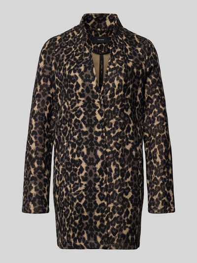 Vero Moda Regular fit lange jas met dierenprint, model 'BRUSHEDKATRINELEO' Olijfgroen - 2